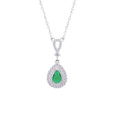 Asfour Crystal Chain Necklace With Decorative Emerald Pear Pendant In 925 Sterling Silver-ND0462-G
